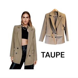 TAUPE BLAZER DOUBLE BREASTED, NWOT SIZE 0, XS
